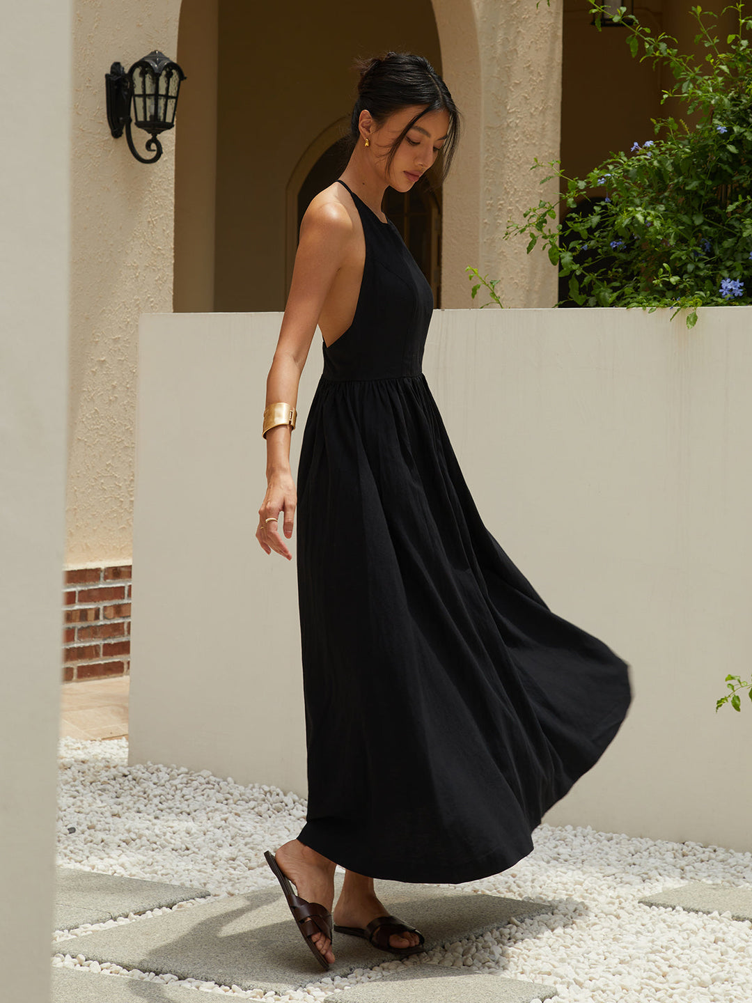 Robe Longue Unie à Bretelles