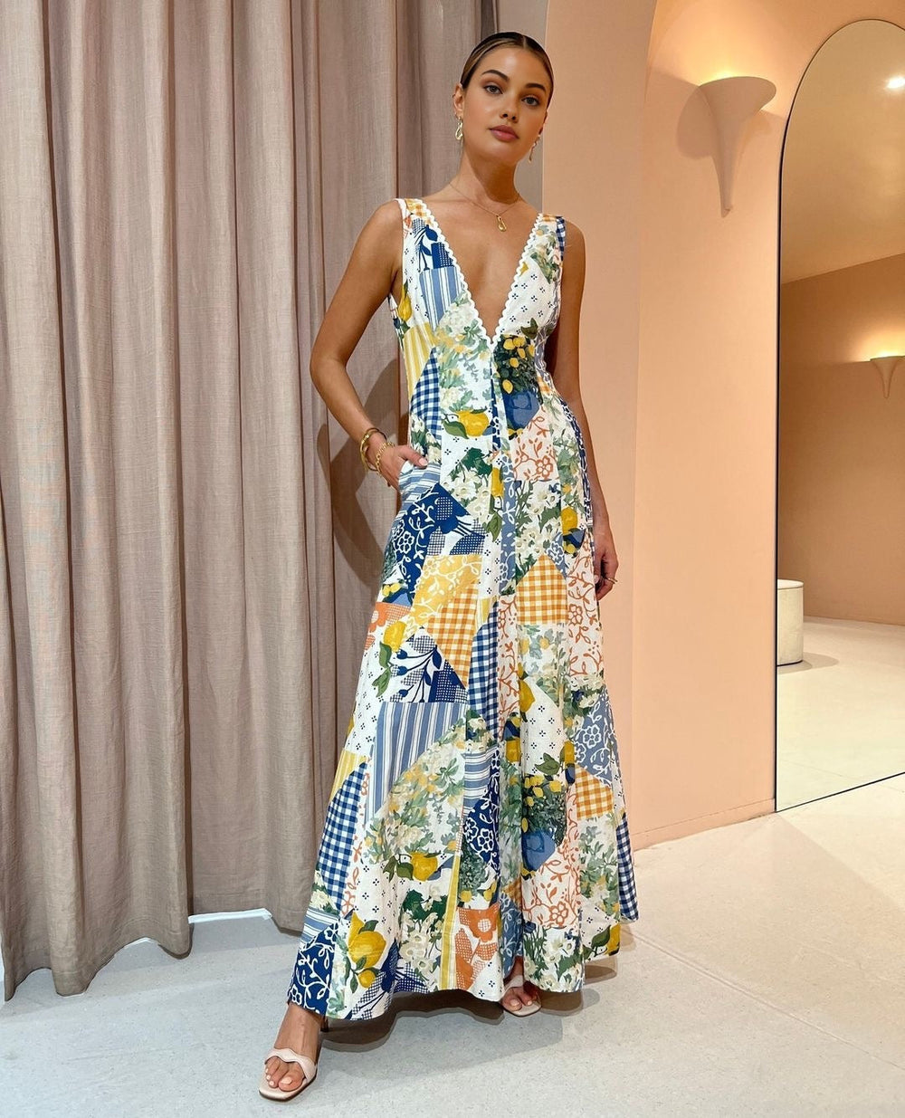 Robe Longue en Dentelle "Lemonade Print"