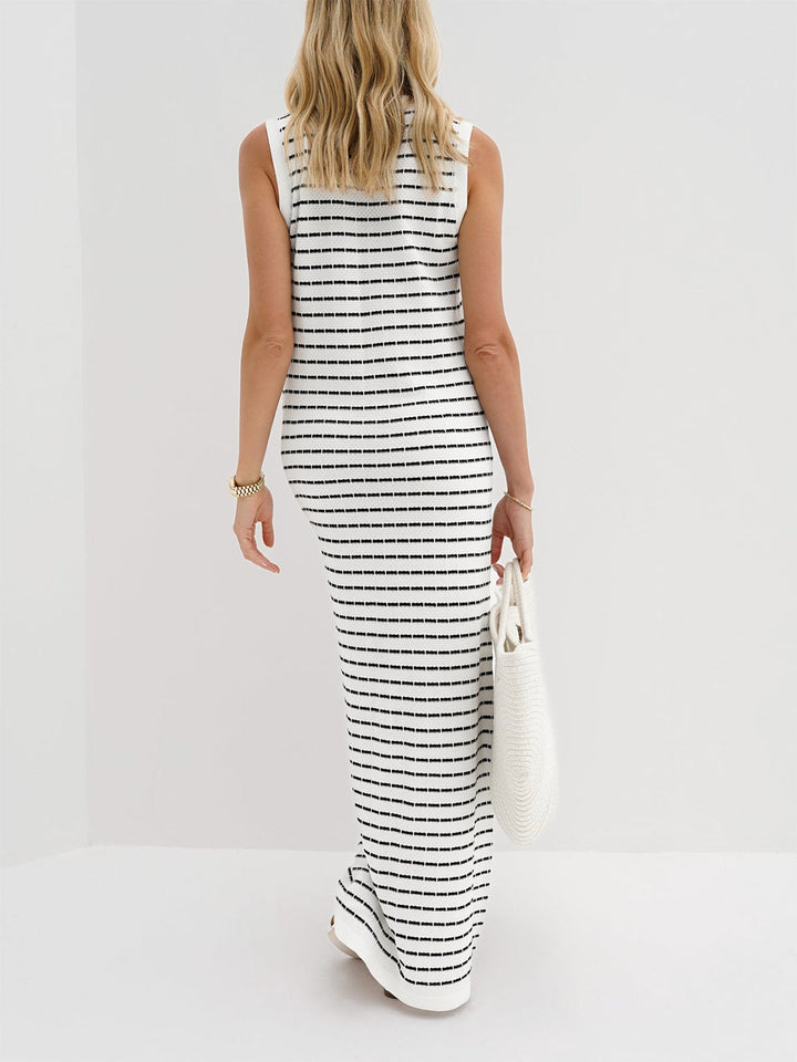 Robe Pull Longue en Métal à Boutons Rayés