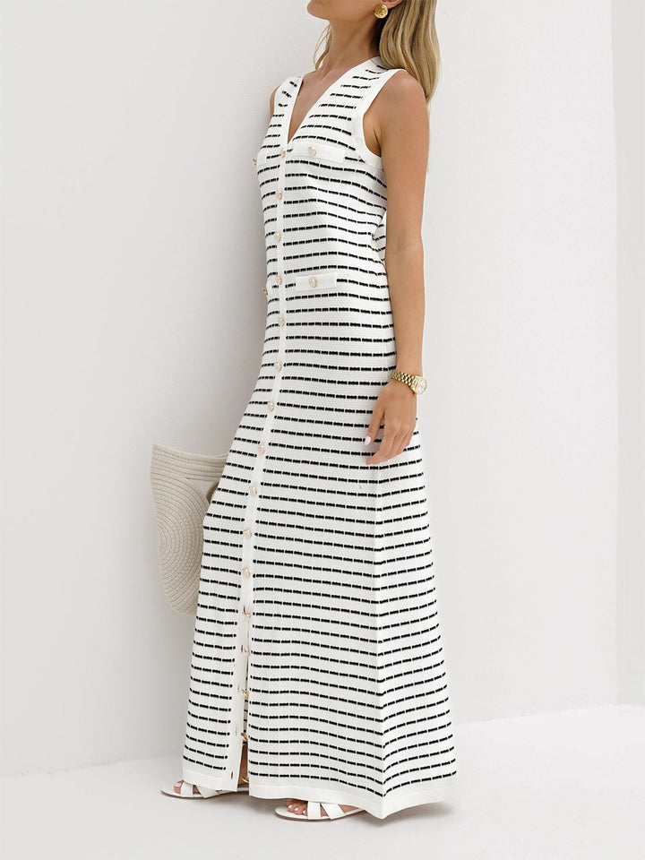 Robe Pull Longue en Métal à Boutons Rayés