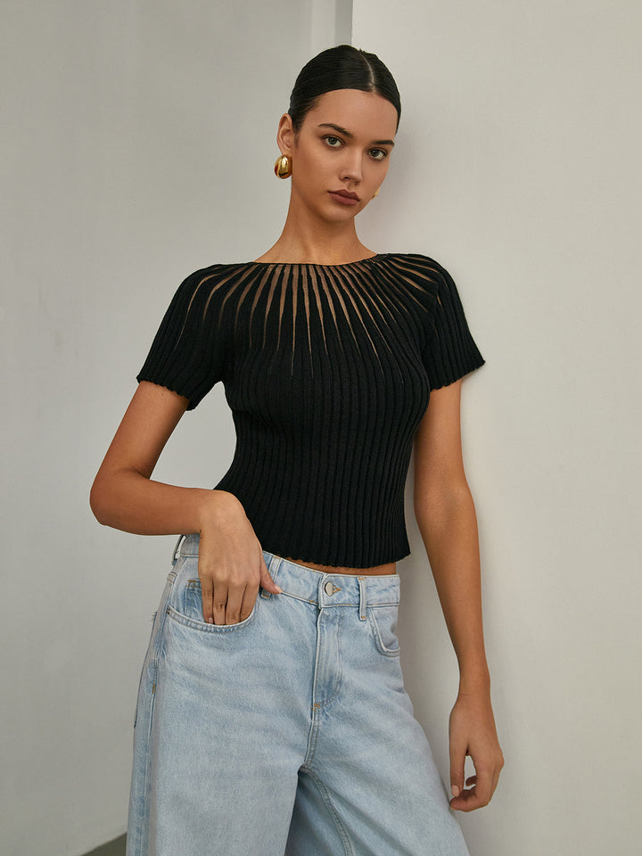Haut en tricot à manches courtes unies