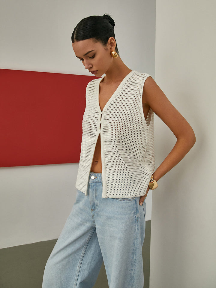 Cardigan en tricot sans manches évidé