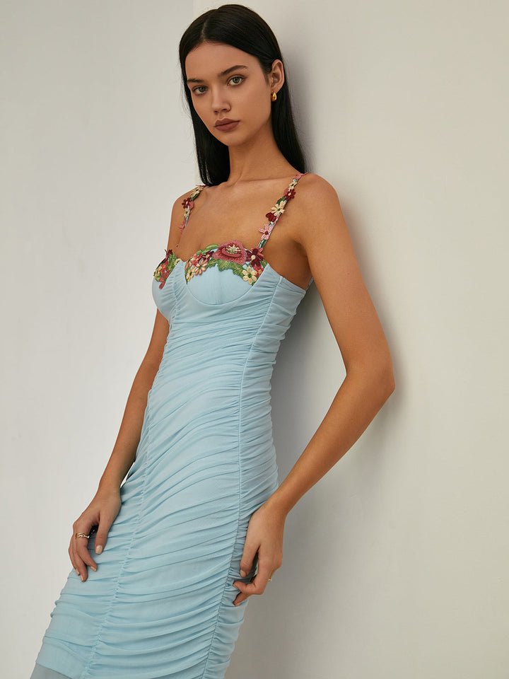 Robe Longue Sirène Plissée à Fleurs Paradise