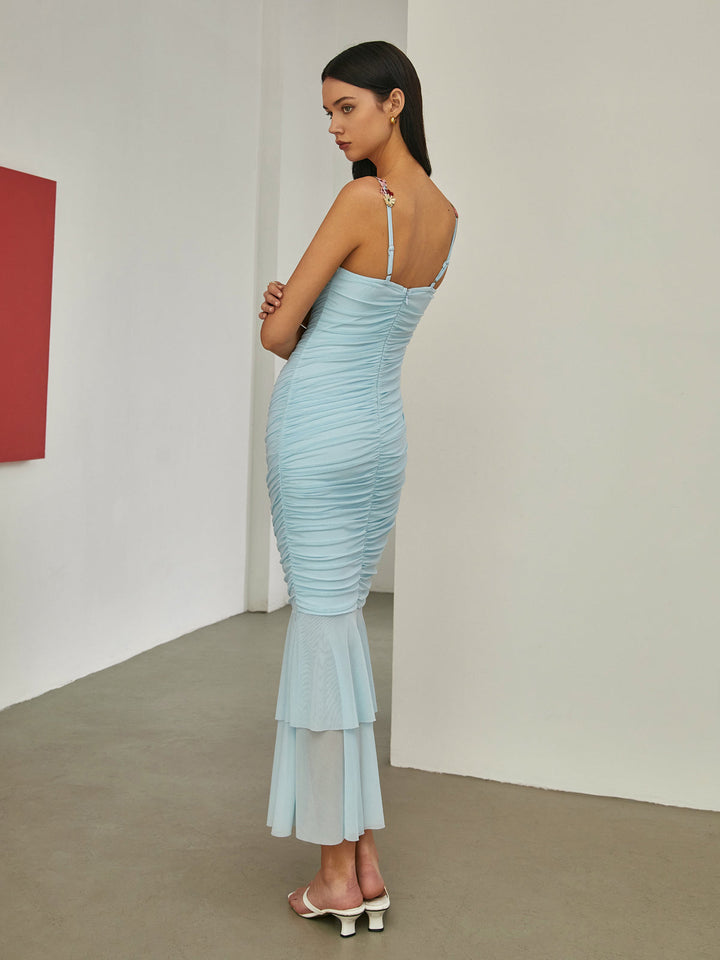 Robe Longue Sirène Plissée à Fleurs Paradise
