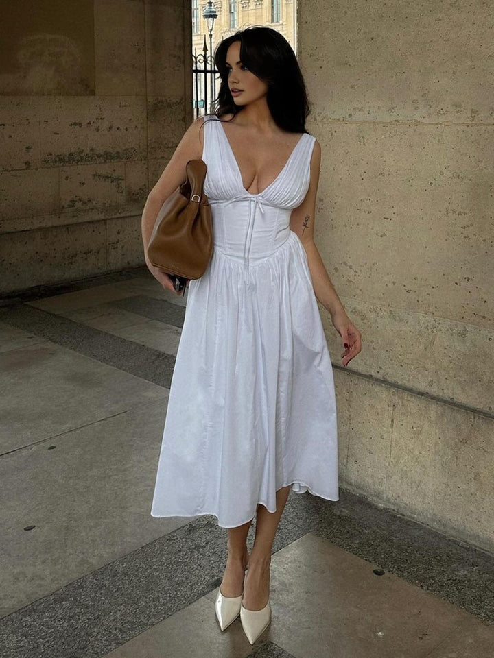 Robe Mi-Longue Sans Manches Unie