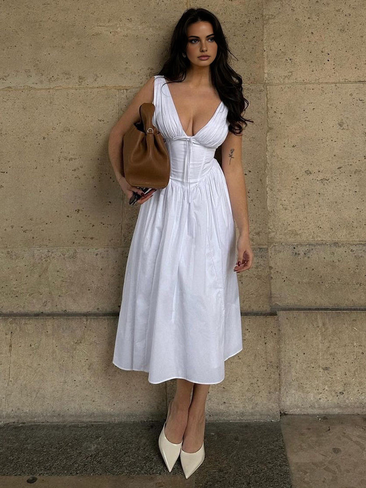 Robe Mi-Longue Sans Manches Unie