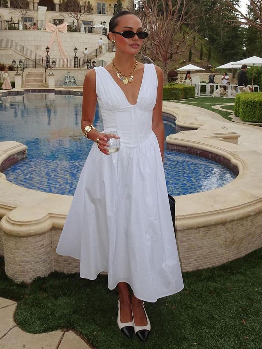 Robe Mi-Longue Sans Manches Unie
