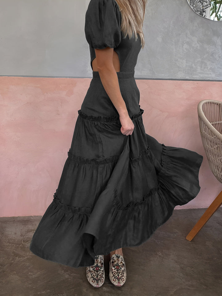 Robe Longue à Manches Bouffantes et Découpes