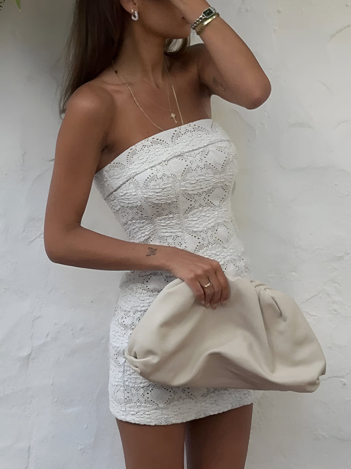 Robe Courte Tube en Dentelle Semi-Transparente