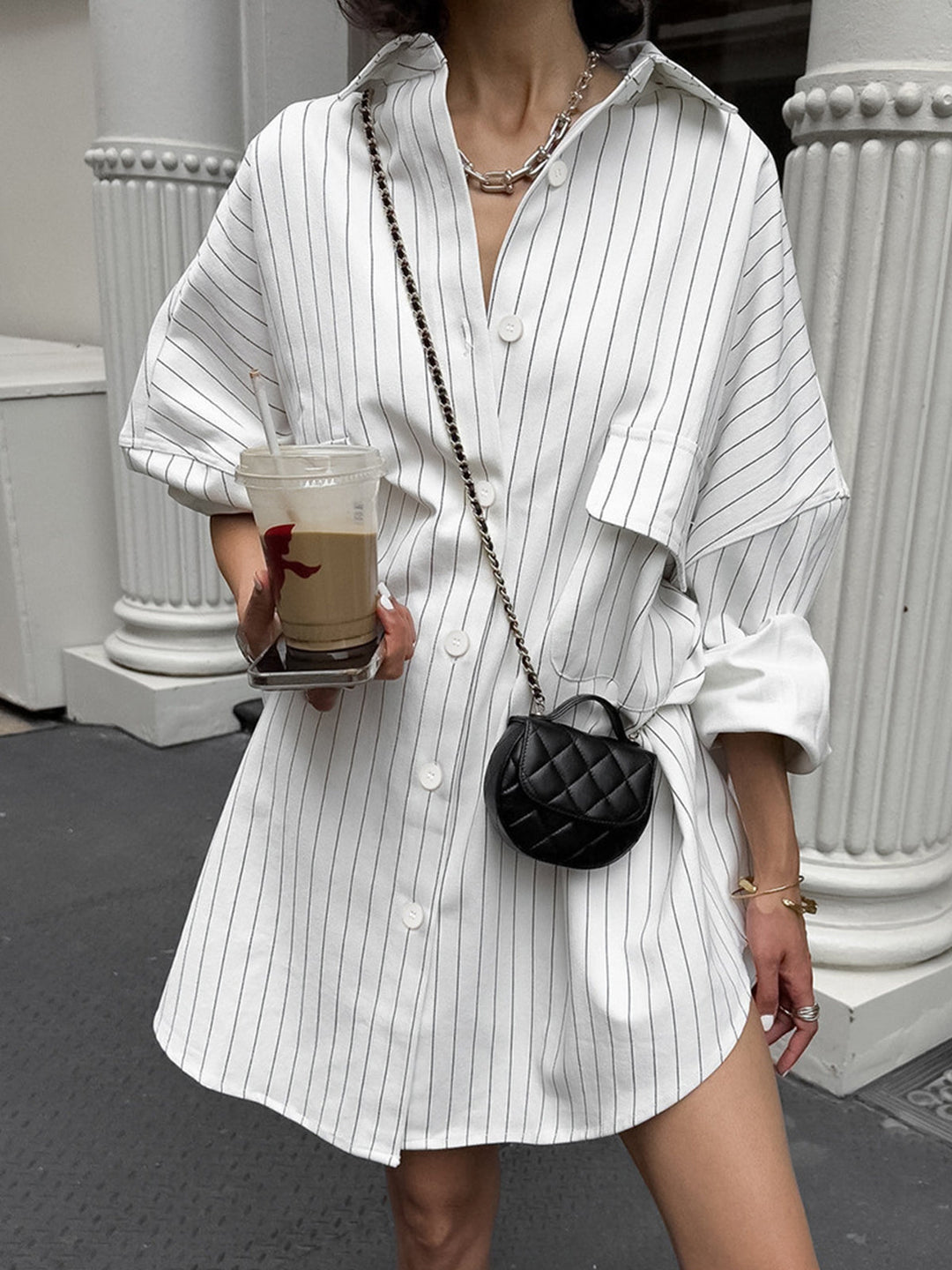 Chemise Oversized Rayée Grandes Poches