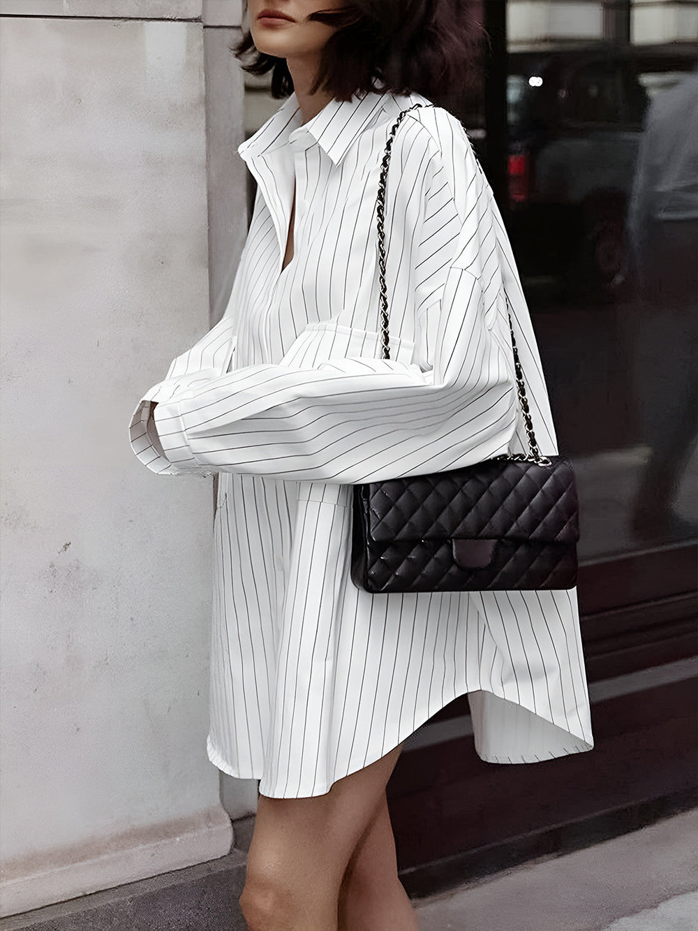 Chemise Oversized Rayée Grandes Poches