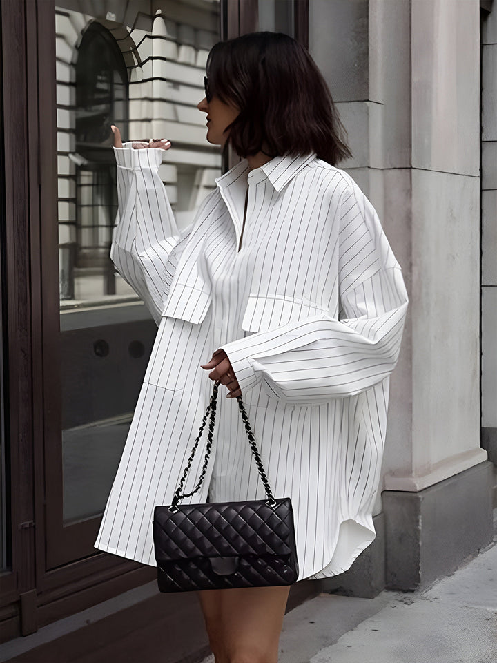 Chemise Oversized Rayée Grandes Poches