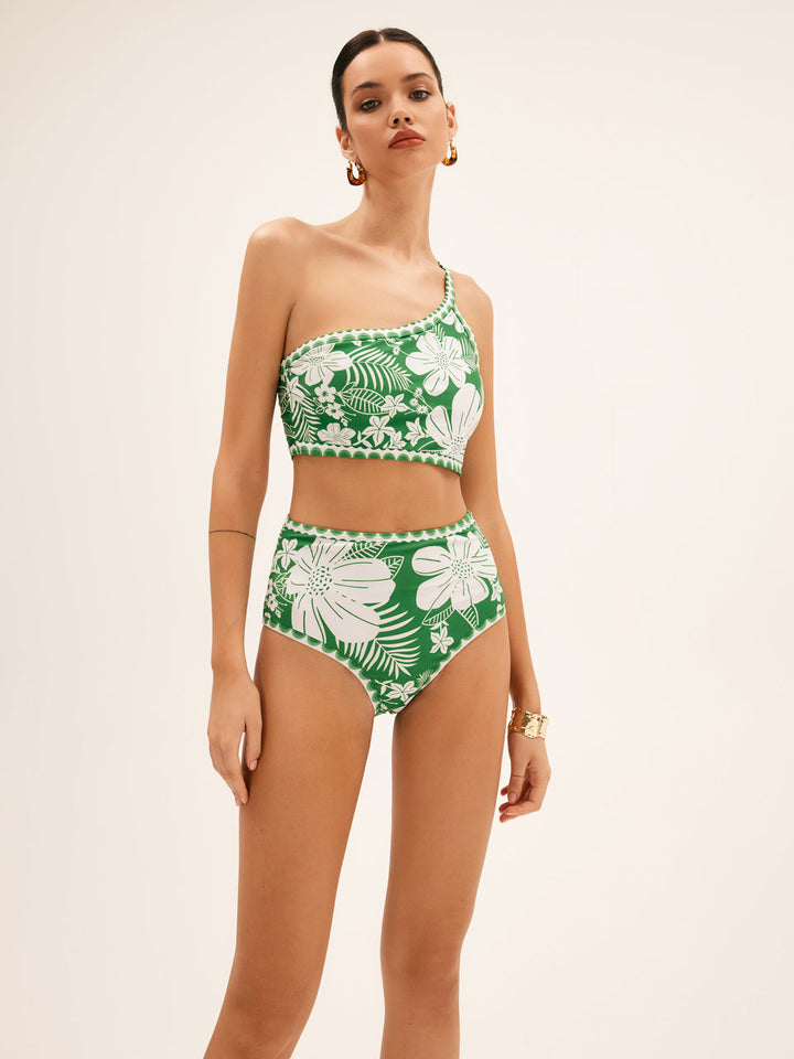 Ensemble Bikini à Épaule Unique à Fleurs