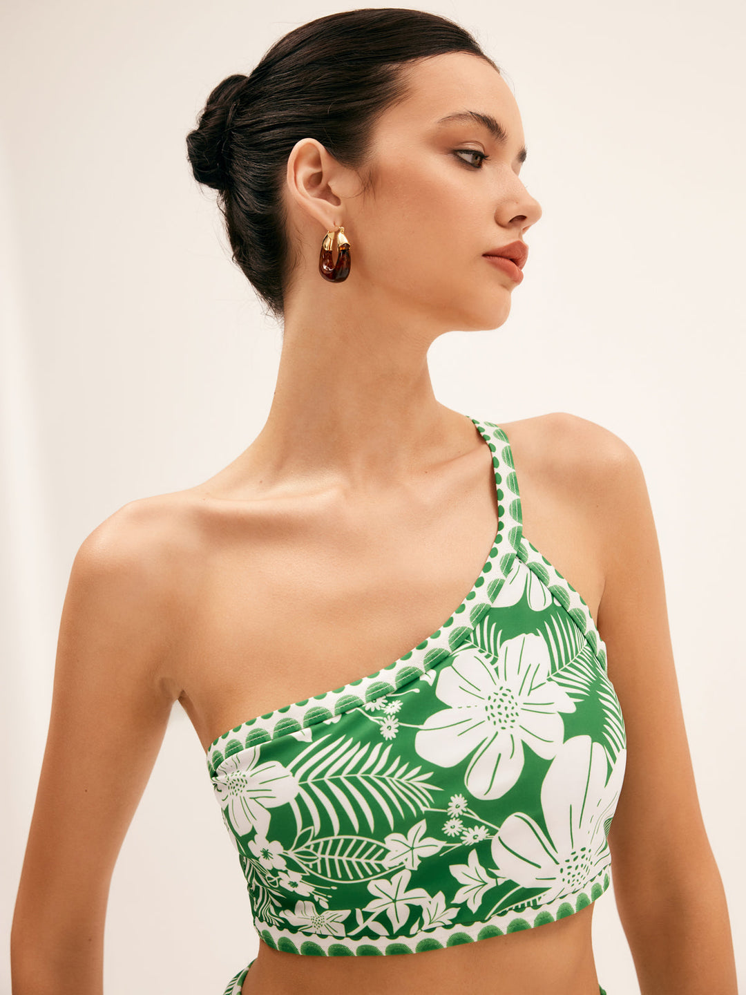 Ensemble Bikini à Épaule Unique à Fleurs