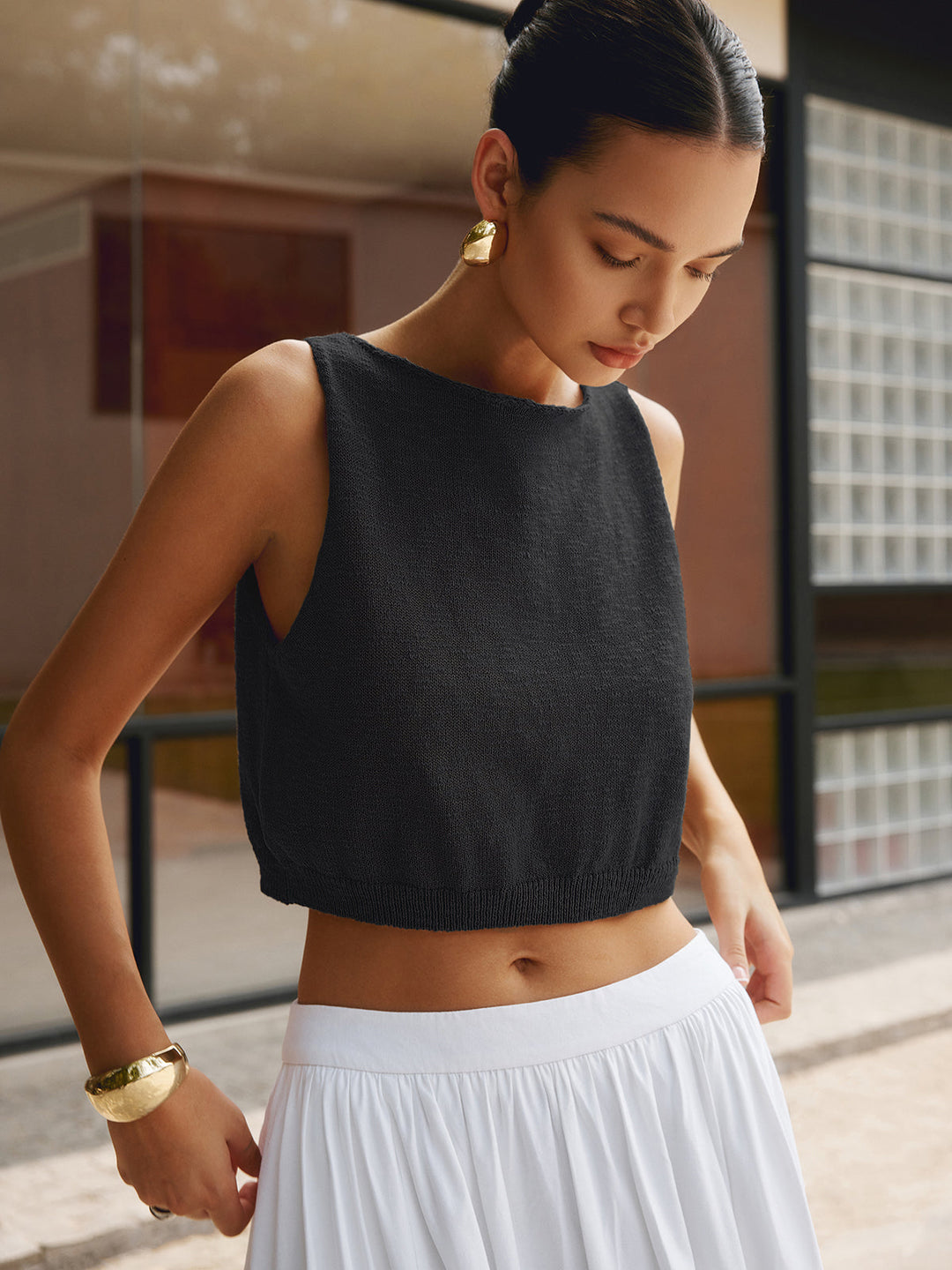 Débardeur Court en Mélange Coton