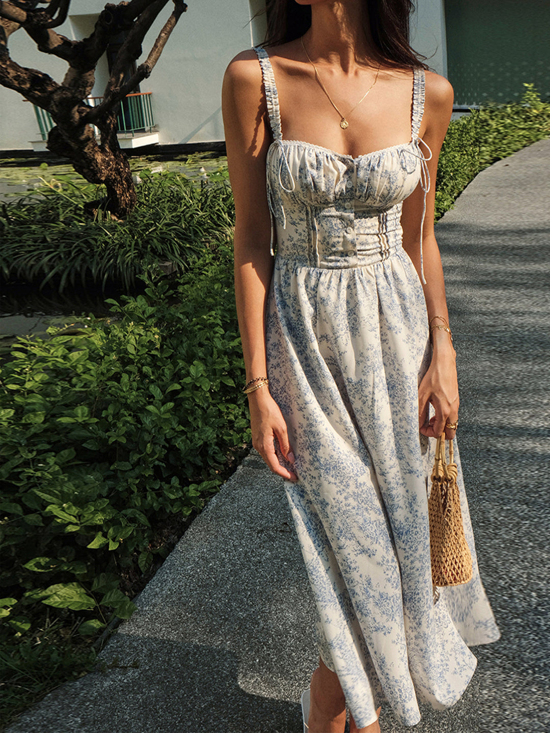 Robe Mi-longue Cami Florale Jardin Saphir