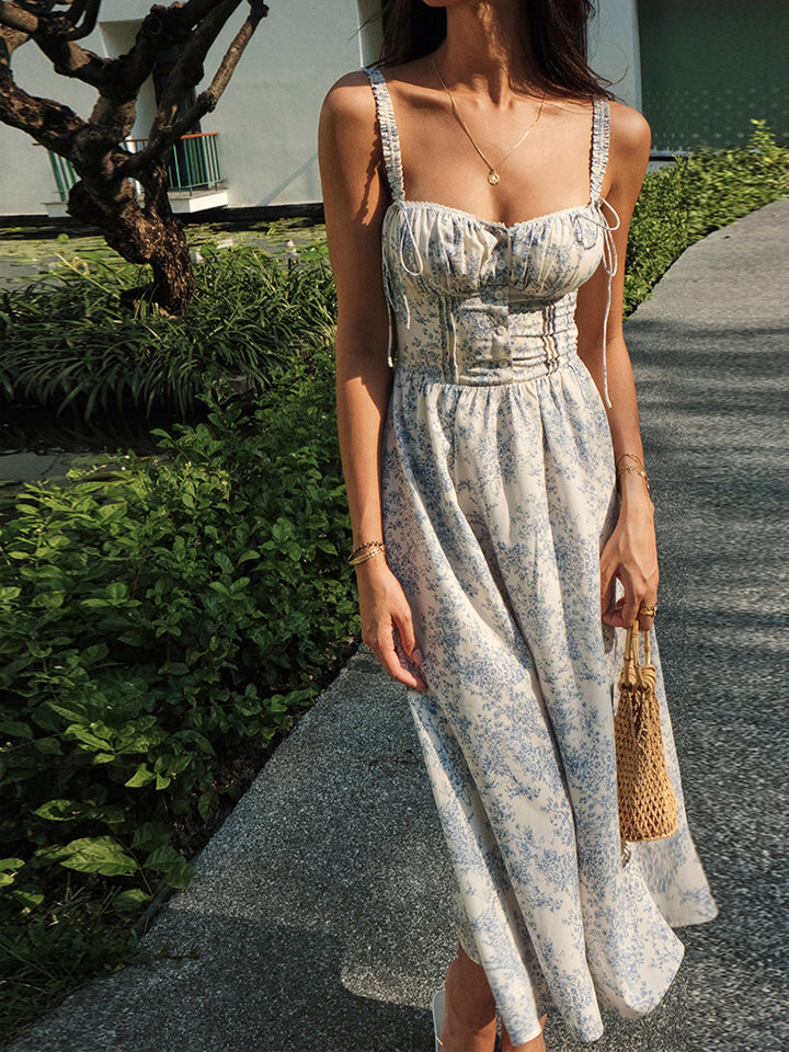 Robe Mi-longue Cami Florale Jardin Saphir