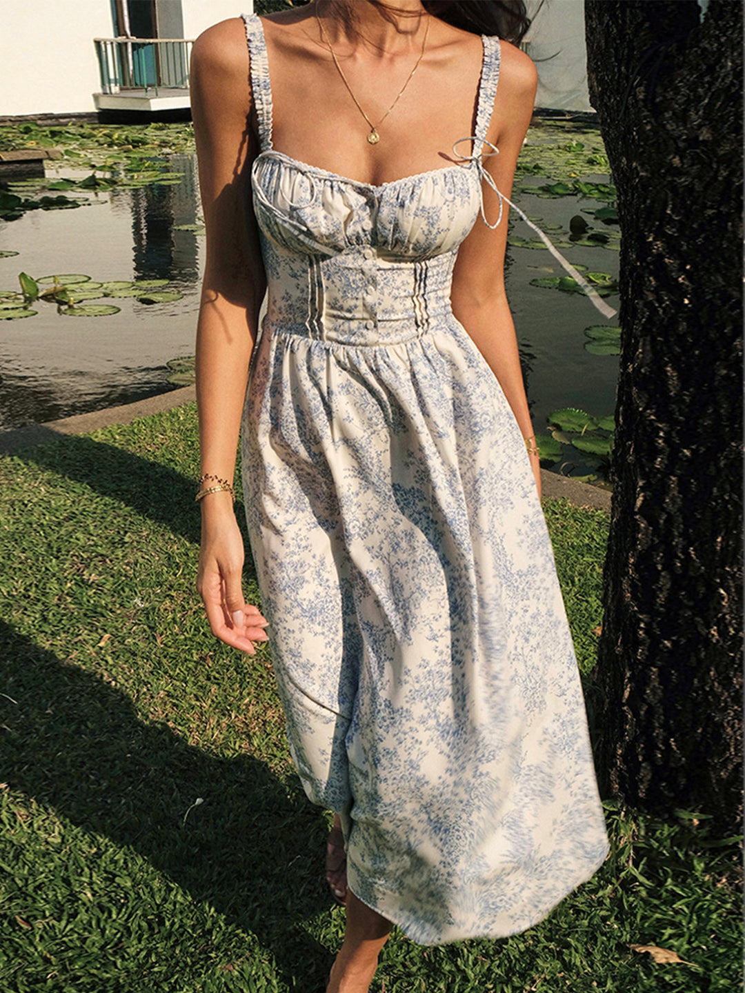 Robe Mi-longue Cami Florale Jardin Saphir