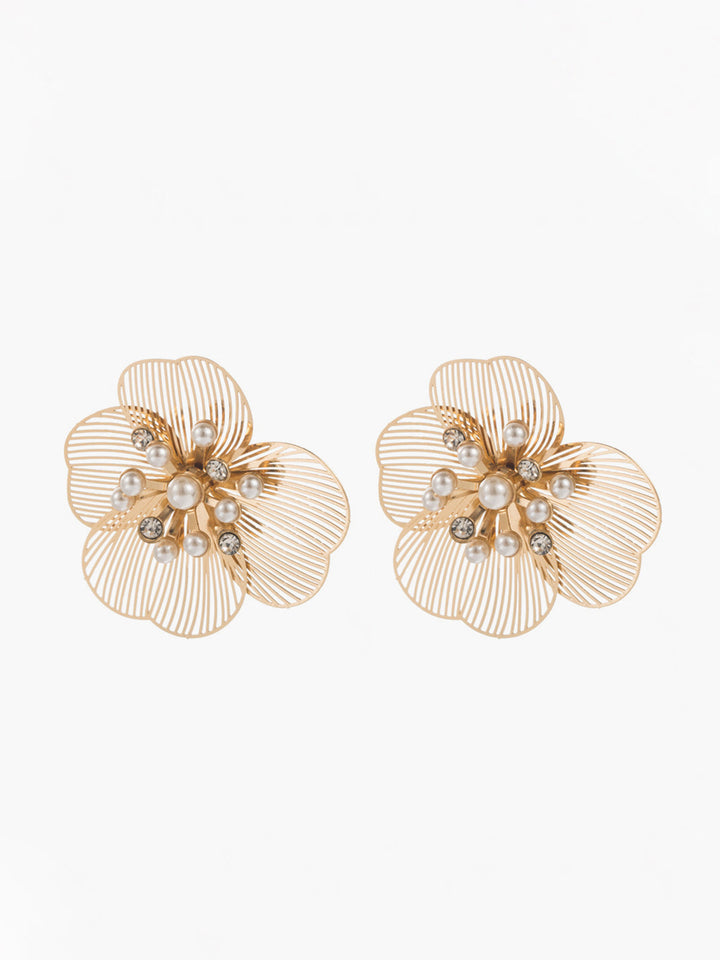 Boucles d'oreilles Fleur Gravée Perle