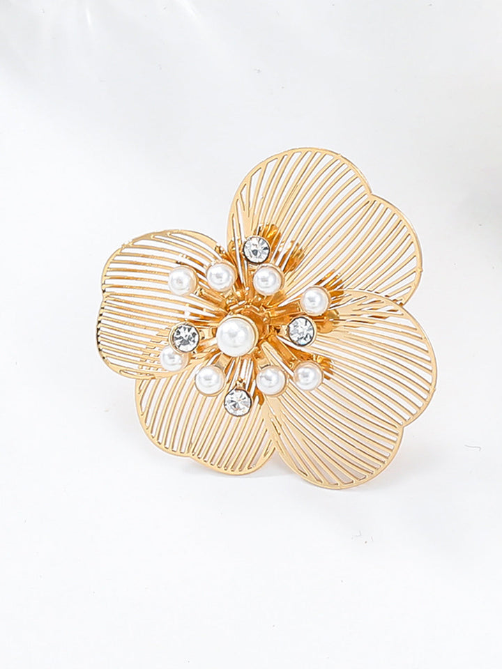 Boucles d'oreilles Fleur Gravée Perle