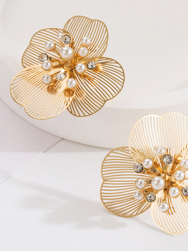 Boucles d'oreilles Fleur Gravée Perle