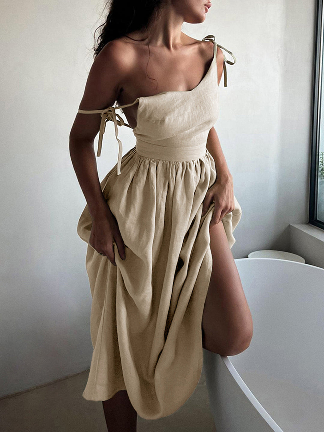 Robe Longue Dos Nu en Coton et Lin