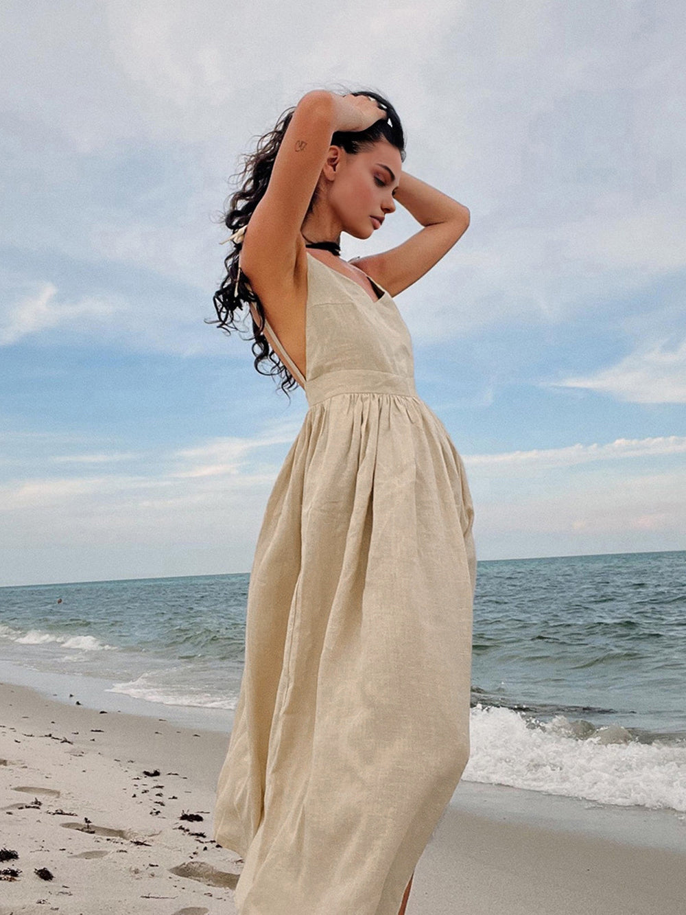 Robe Longue Dos Nu en Coton et Lin