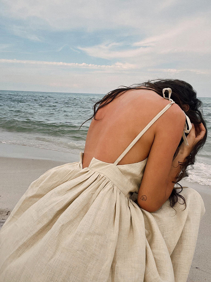 Robe Longue Dos Nu en Coton et Lin