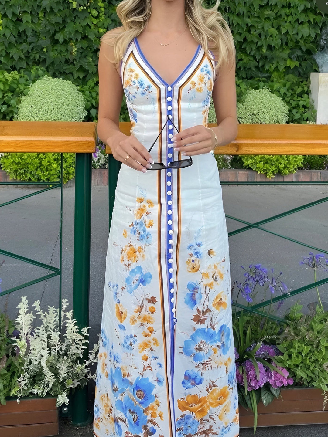 Robe longue décontractée à imprimé floral et col licou