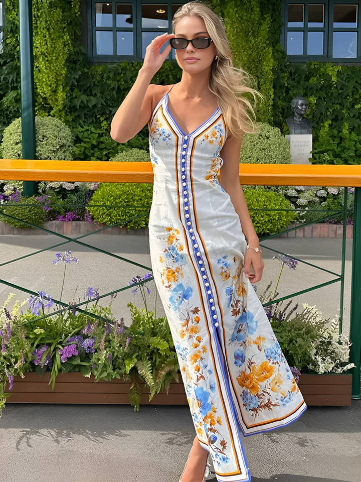 Robe longue décontractée à imprimé floral et col licou