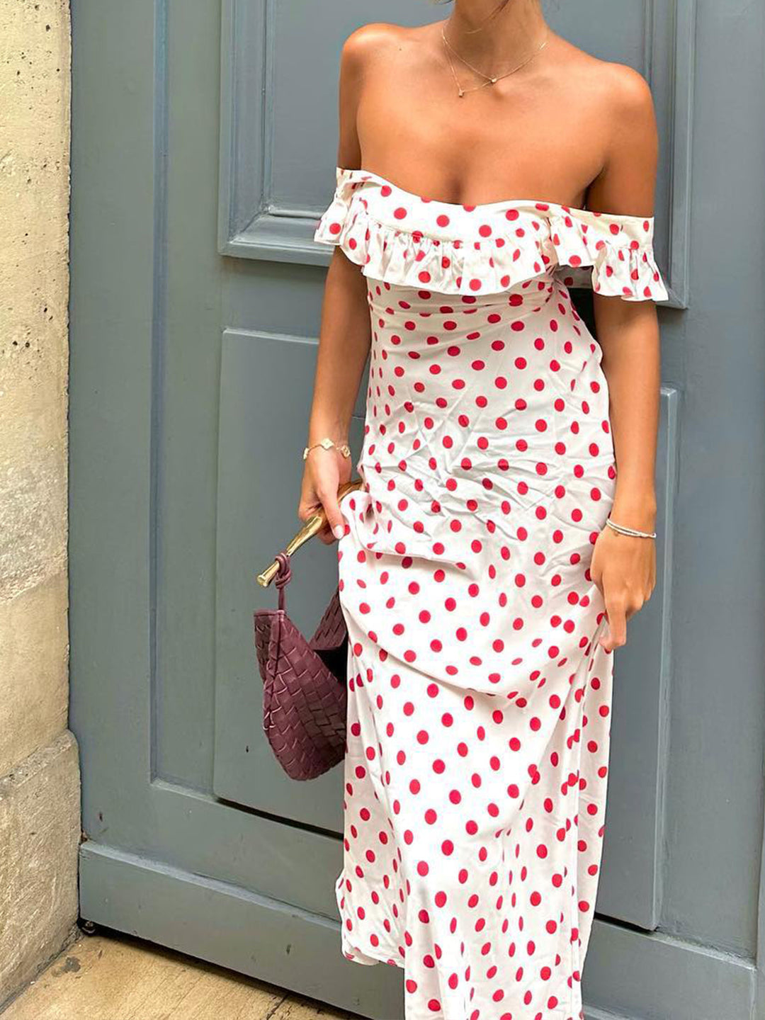 Robe Longueoffe à Volants Semi-Transparente à Pois