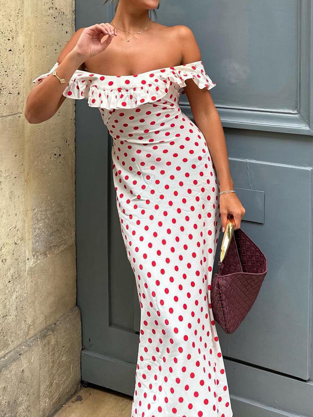 Robe Longueoffe à Volants Semi-Transparente à Pois