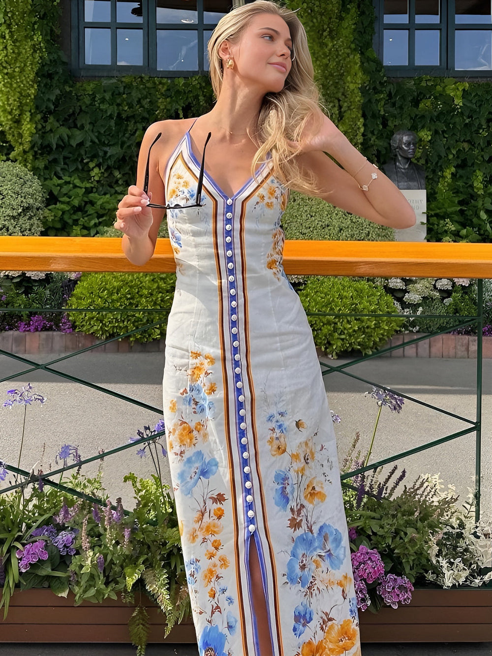 Robe longue décontractée à imprimé floral et col licou
