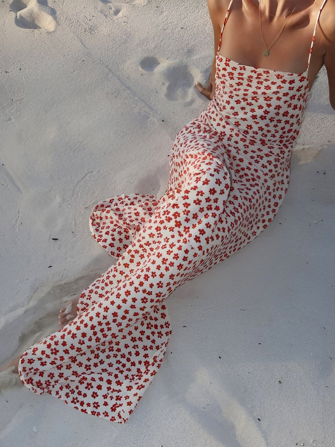 Robe Longue d'été Fluide à Bretelles Croisées et Imprimé Floral