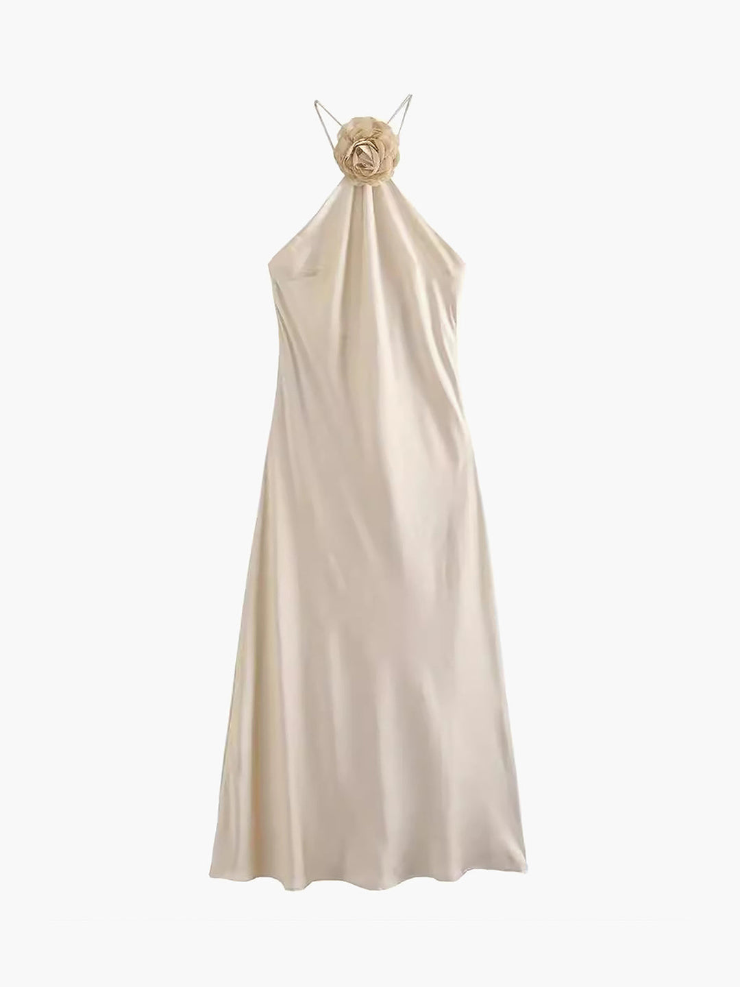 Robe Mi-longue à Dos Nu en Satin avec Décorations Rosaces