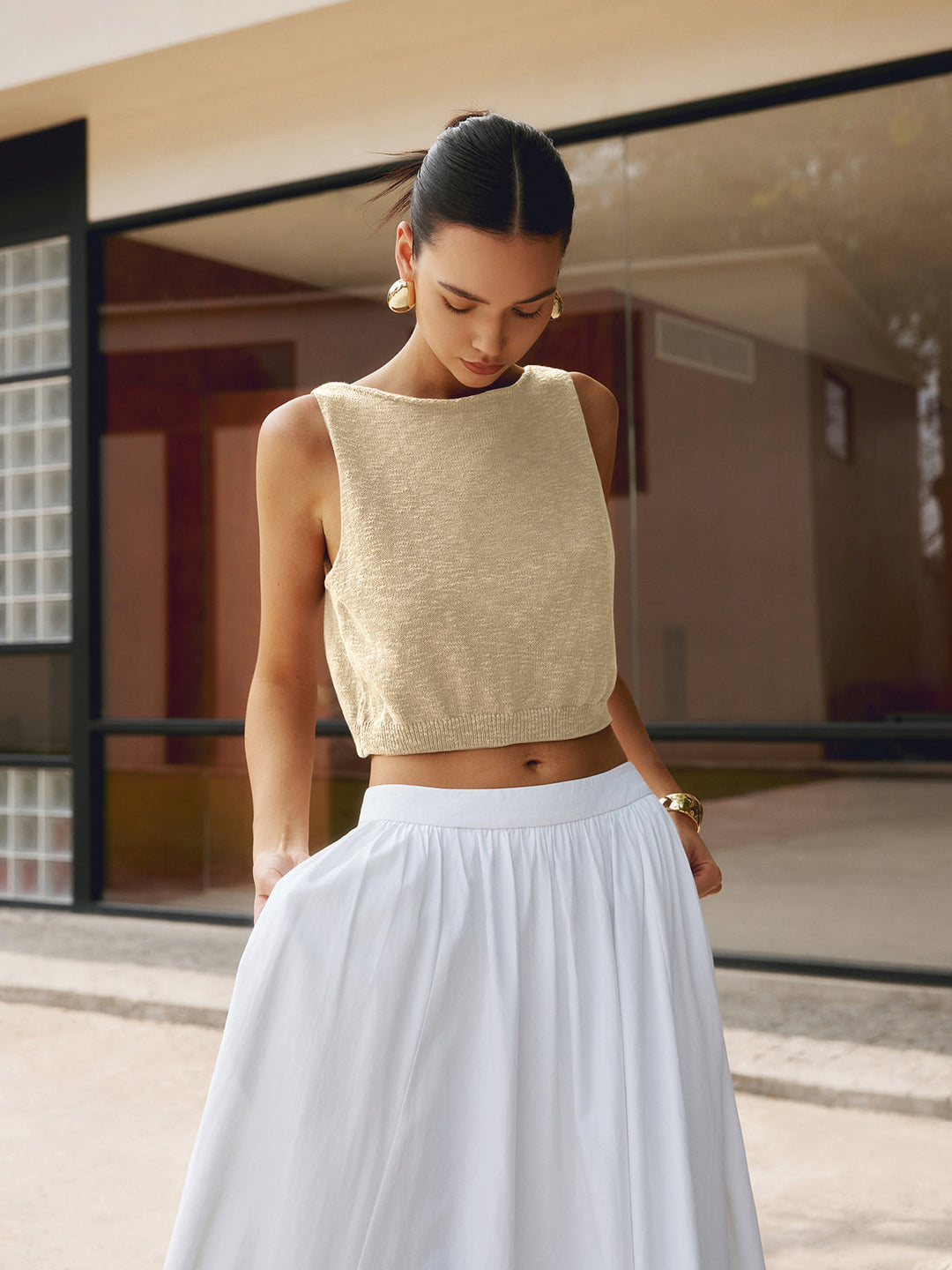 Débardeur Court en Mélange Coton