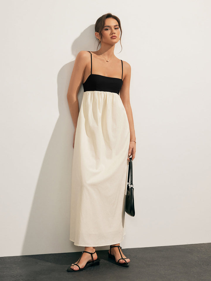 Robe Longue à Dos Ouvert et Poches Contrastantes