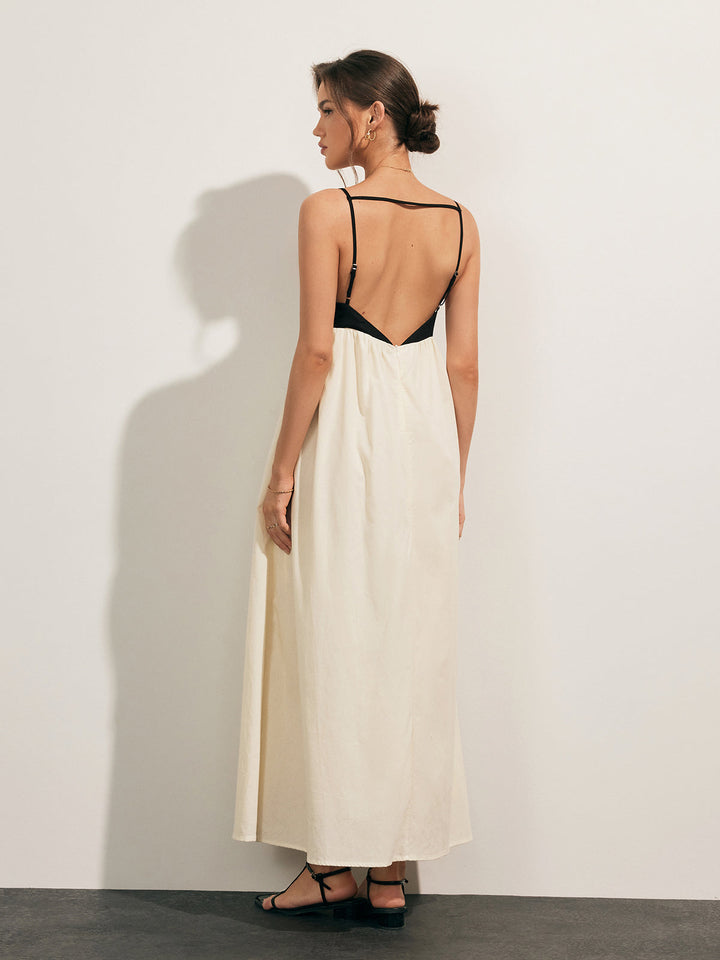Robe Longue à Dos Ouvert et Poches Contrastantes