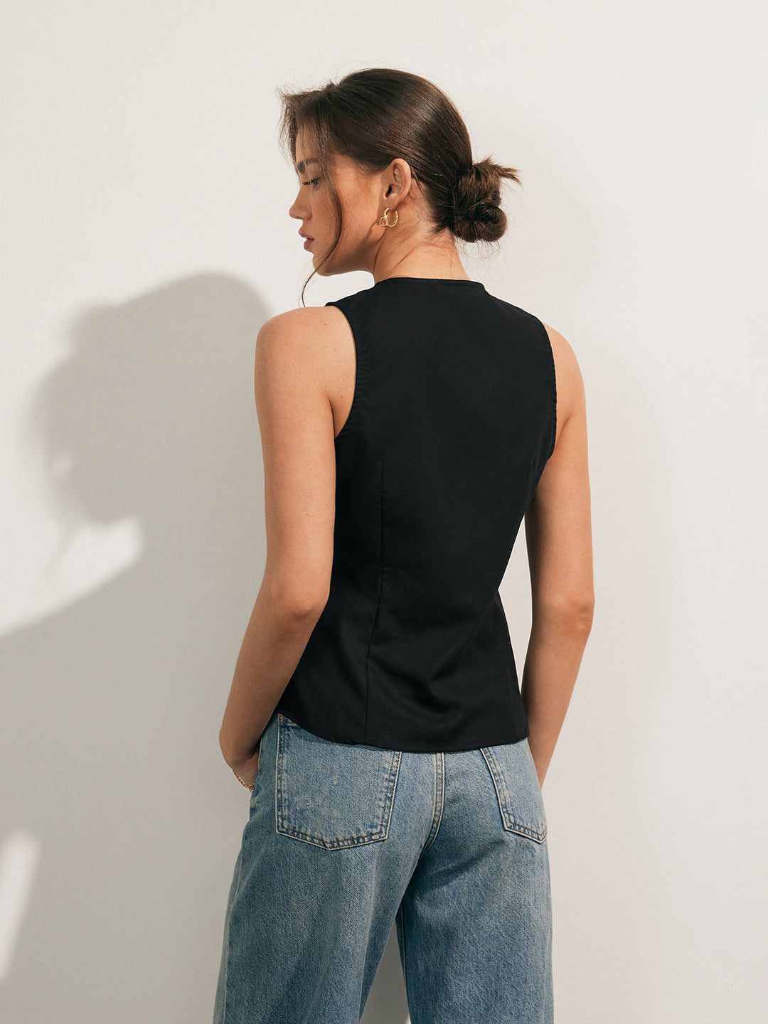 Débardeur Boutonné en Mélange de Lin