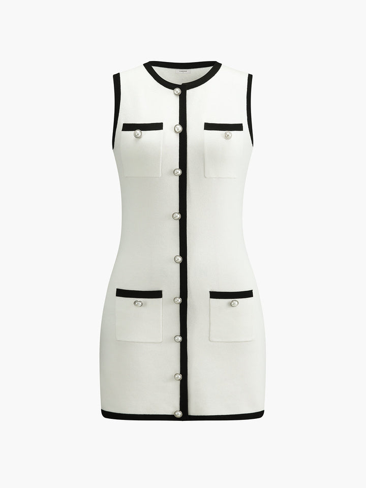 Robe Pull Courte Sans Manches Boutonnée Multi-Poches