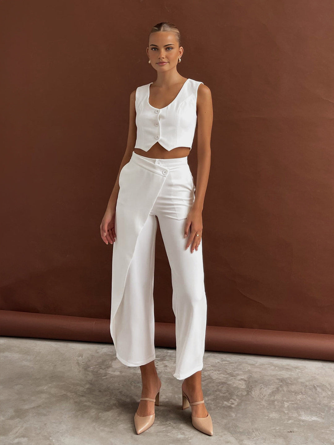 Ensemble Pantalon Jambe Droite Asymétrique Uni