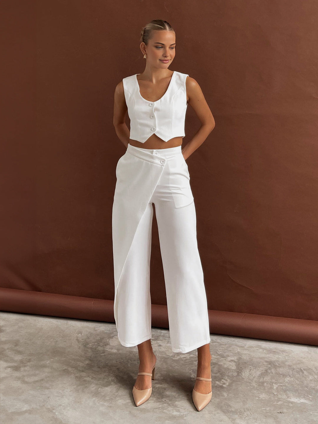 Ensemble Pantalon Jambe Droite Asymétrique Uni