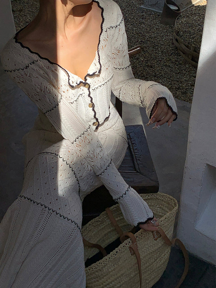 Cardigan en tricot à passepoil contrastant