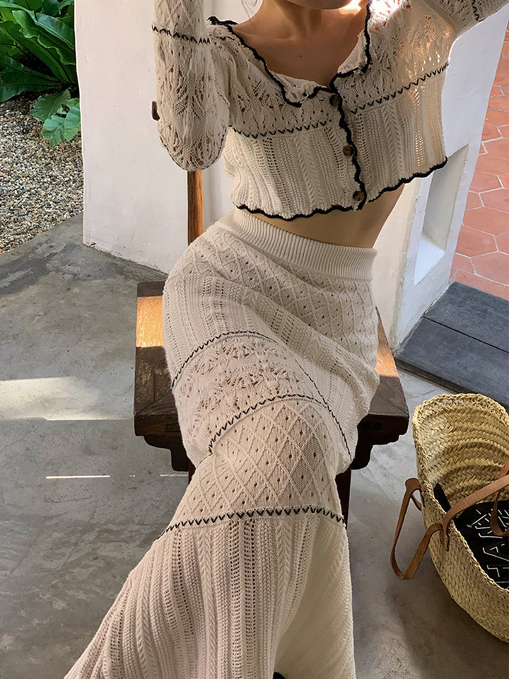 Cardigan en tricot à passepoil contrastant