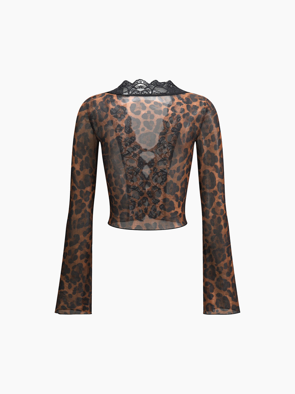 Blouse en dentelle à manches longues et imprimé léopard transparent