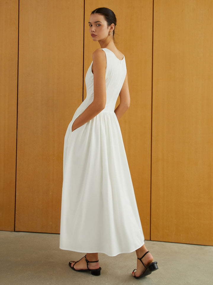 Robe Longue Sans Manches à Boutons et Poches