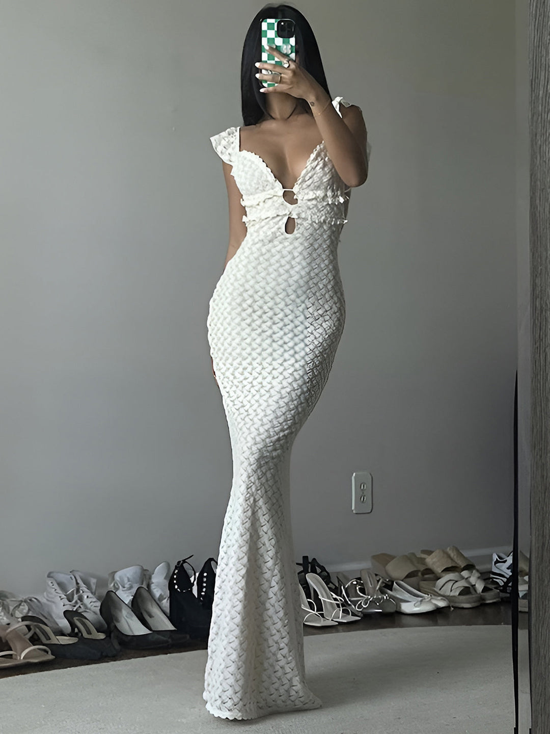 Robe longue Cami à col en perle semi-transparente