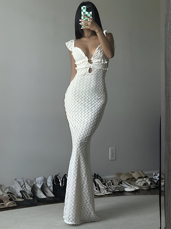 Robe longue Cami à col en perle semi-transparente