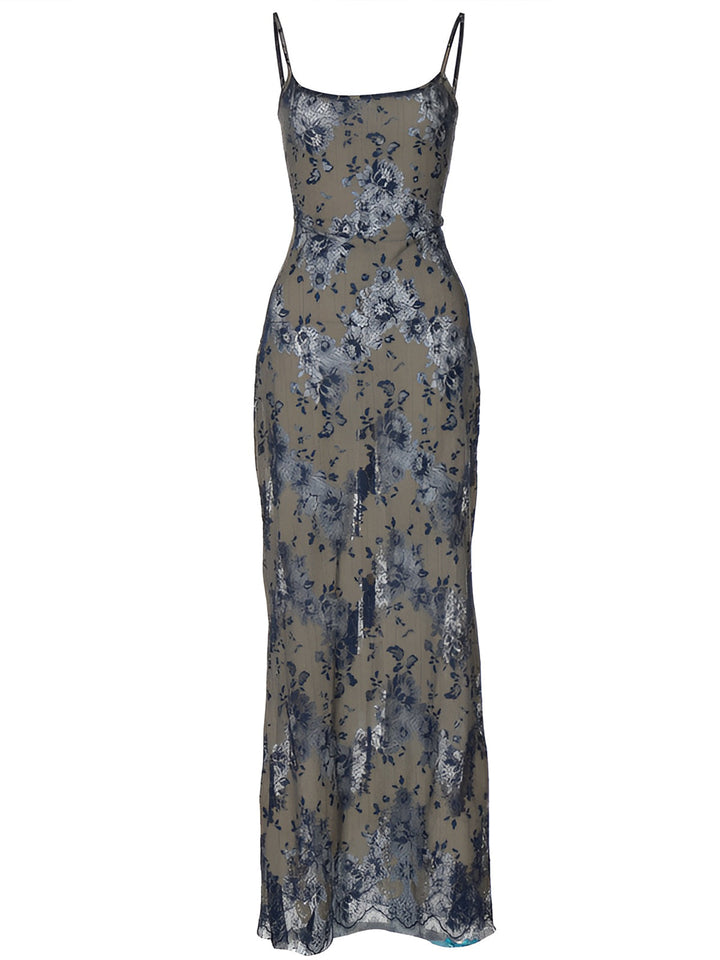 Robe Longue à Lacets en Dentelle "Midnight Garden" Semi-Transparente