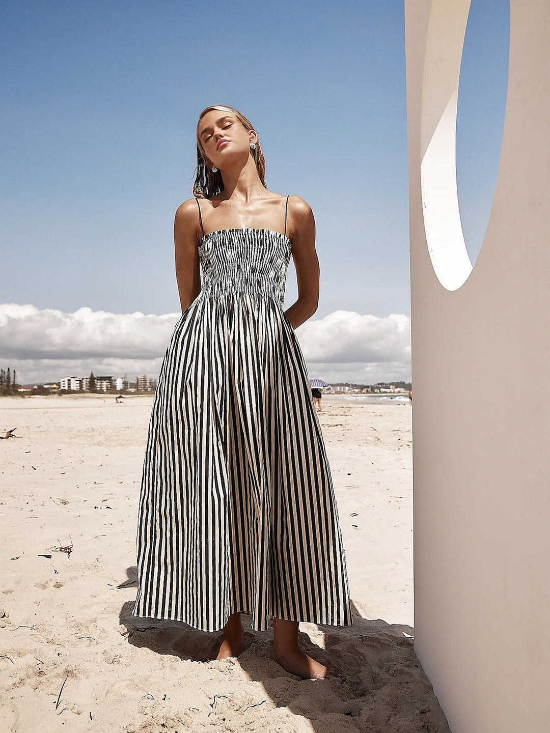 Robe Longue Sans Manches à Rayures
